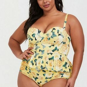 Torrid Yellow Floral Underwire Peplum Midkini Top